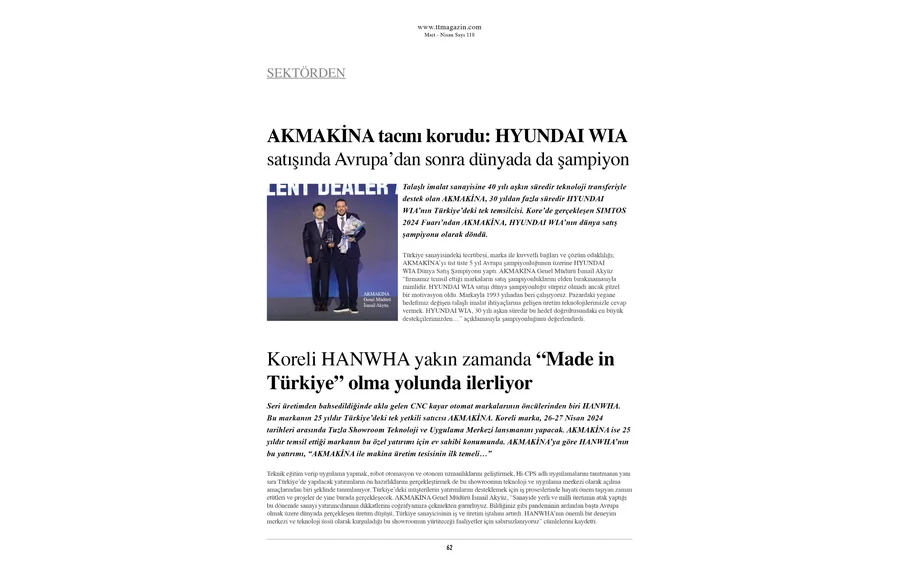 TT Magazin Sayı 118 — Akmakina Hyundai Wia dünya satış şampiyonu haberi